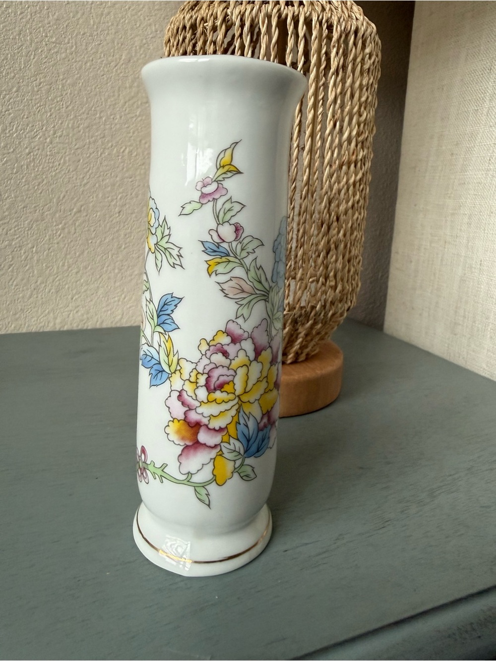 Porcelain Floral Bud Vase in White with Multicolor Flower Accents